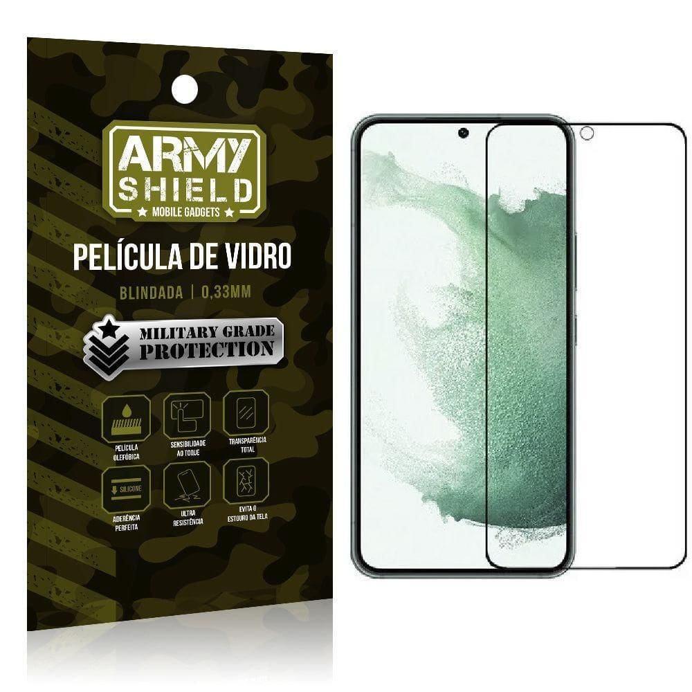 Película de vidro samsung s22 plus cobre toda tela - army