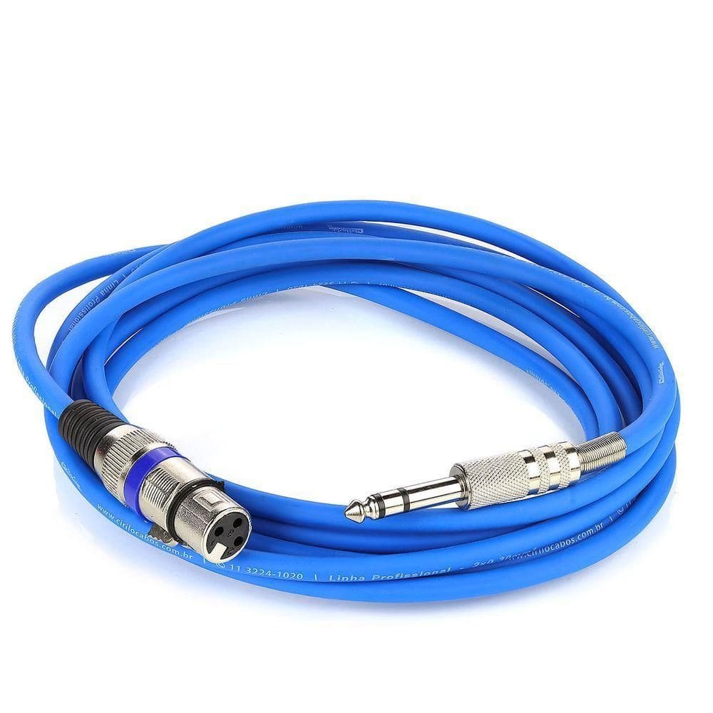 Cabo De Microfone Xlr Para P10 Estereo - Azul - 3 Metros