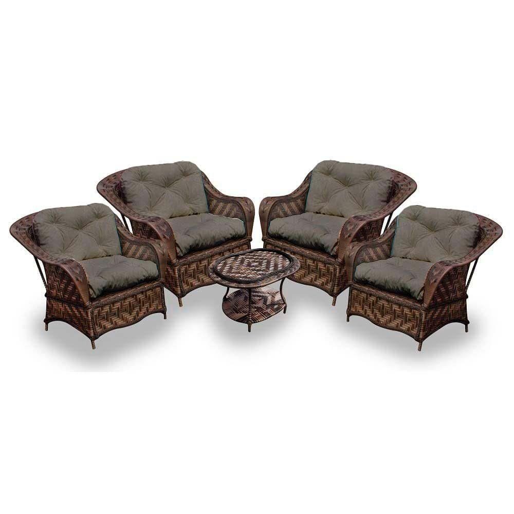 Conjunto De Poltronas Fibra Sintética Naja - 4 Poltronas + 1 Mesa Centro - Tecido Duna 2 Fendi