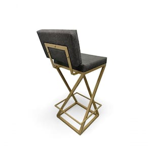 Banqueta Zênite Com Encosto Estofada Metalon Dourado Cinza - 65cm