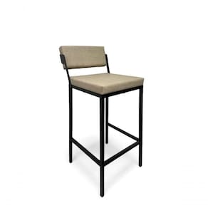 Banqueta Prisma Com Encosto Estofada Metalon Preto Bege - 75cm