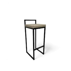 Banqueta Quadro Com Encosto Estofada Metalon Preto Bege - 75cm