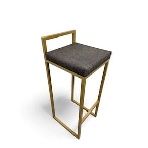 Banqueta Quadro Com Encosto Estofada Metalon Dourado Cinza - 75cm