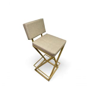Banqueta Zênite Com Encosto Estofada Metalon Dourado Bege - 75cm