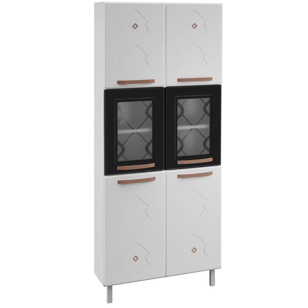 Paneleiro Duplo Aço com Vidro Mirage New 6 Portas Branco/Preto - Telasul