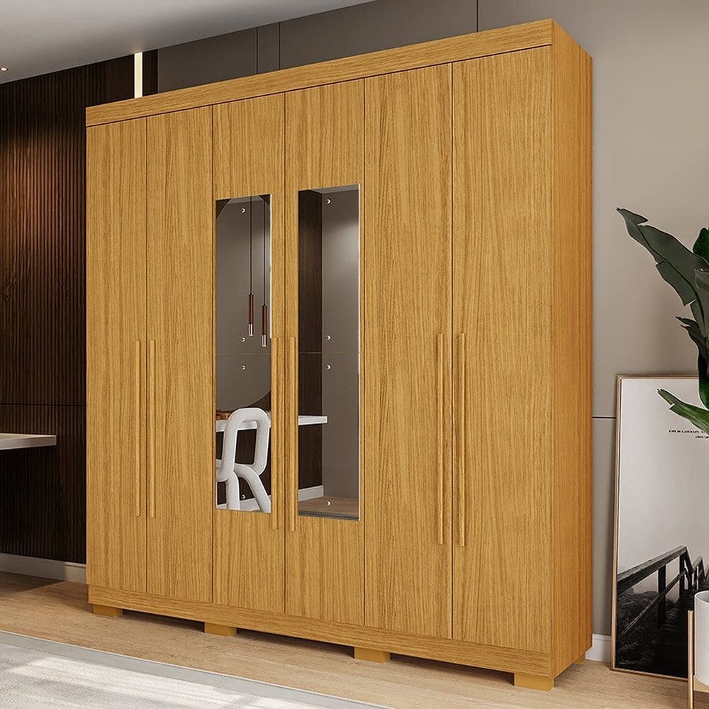 Guarda-Roupa Casal 6 Portas com Espelho Willow Espresso Móveis Cinamomo