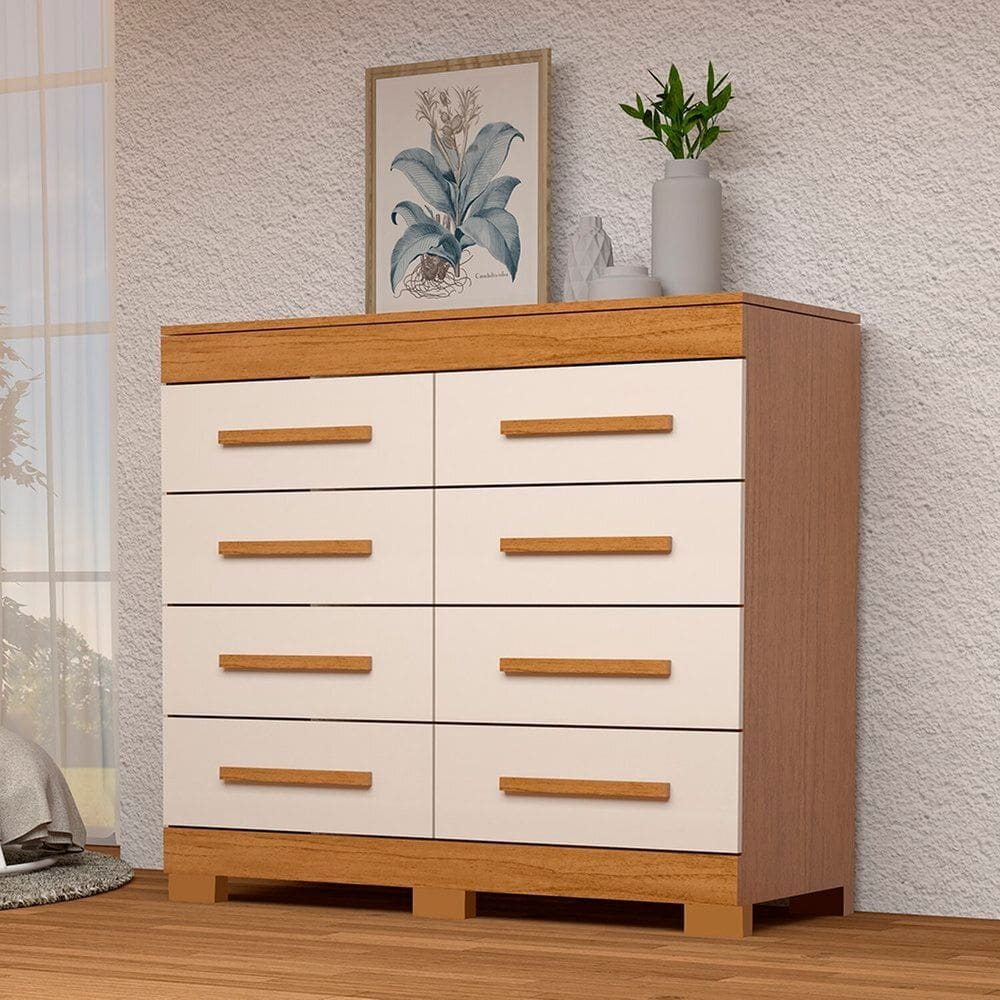 Cômoda 8 Gavetas 100% MDF Lantana Espresso Móveis Cinamomo/Off White