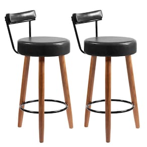 Kit 2 Banquetas Madeira Maciça Couro Sintético Napoles Preto/Marrom