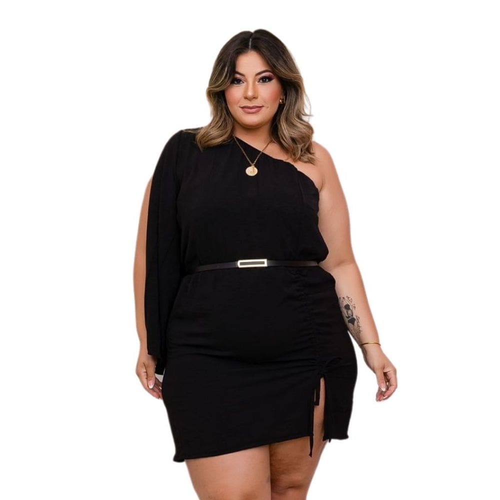 Vestido Plus Size Feminino Nula Manga C Fenda + Cinto 0518