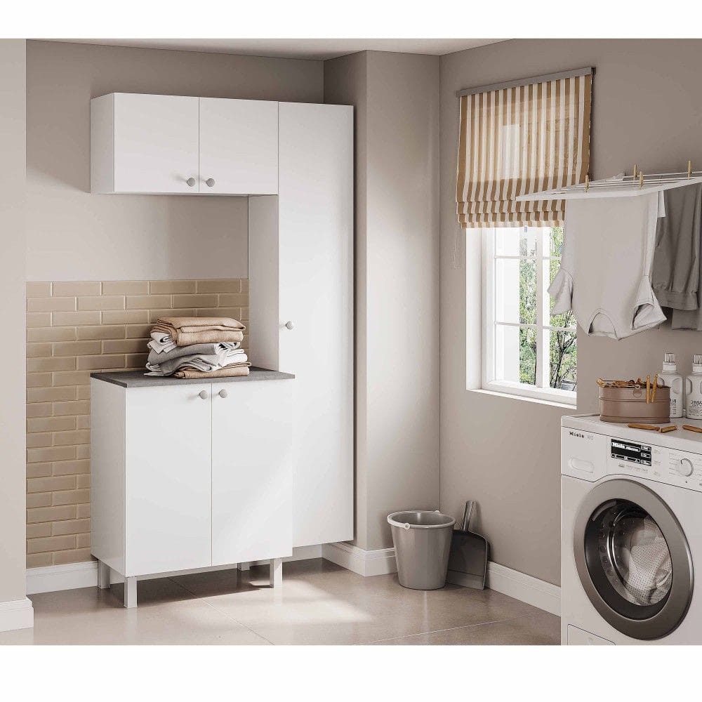 Conjunto Armário Multiuso para Lavanderia Duo 3 Peças Branco - Telasul