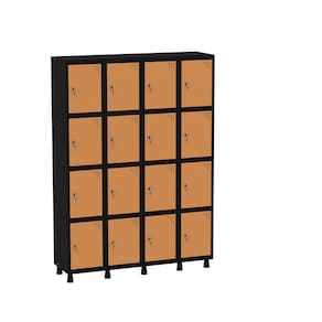 Armário Guarda Volume Locker Roupeiro 16 Portas Aço GRF 504/16 Preto/Laranja picasso