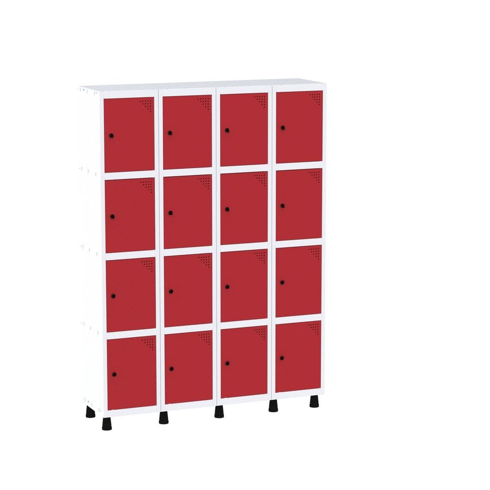 Armário Guarda Volume Locker Roupeiro 16 Portas Aço GRP 504/16 Branco/ vermelho