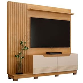 Estante Santiago para TV até 80 Polegadas Ripado com 2 Portas Valdemóveis Cor Cinamomo Off White