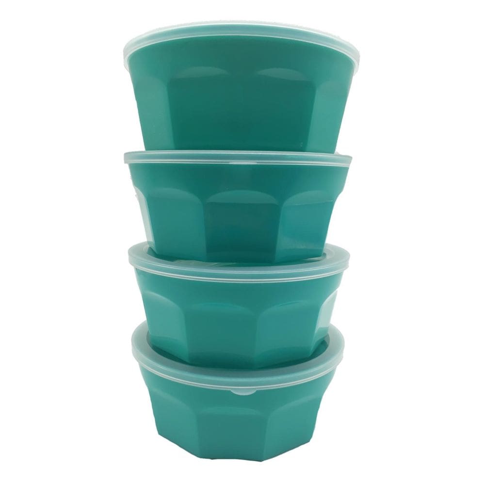 4 potes oitavados com tampa marmita tigela saladeira verde
