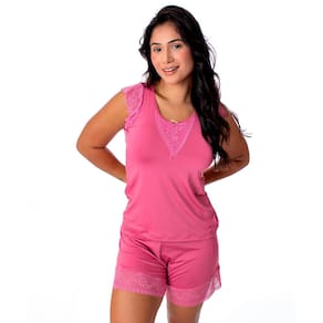 Pijama IMI Lingerie Baby doll Short Doll Renda Conforto Diva ROSA