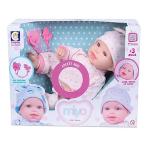 Boneca miyo menina com som de bebê abre fecha olho