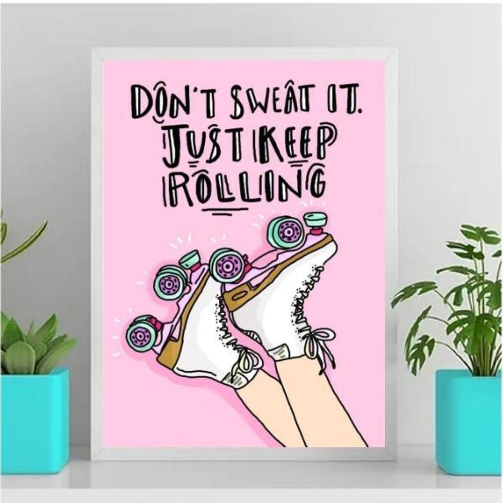 Quadro Patins Just Keep Rolling 45X34Cm Branca