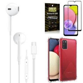 Capa samsung a03s + fone de ouvido tipo c + pelicula 3d