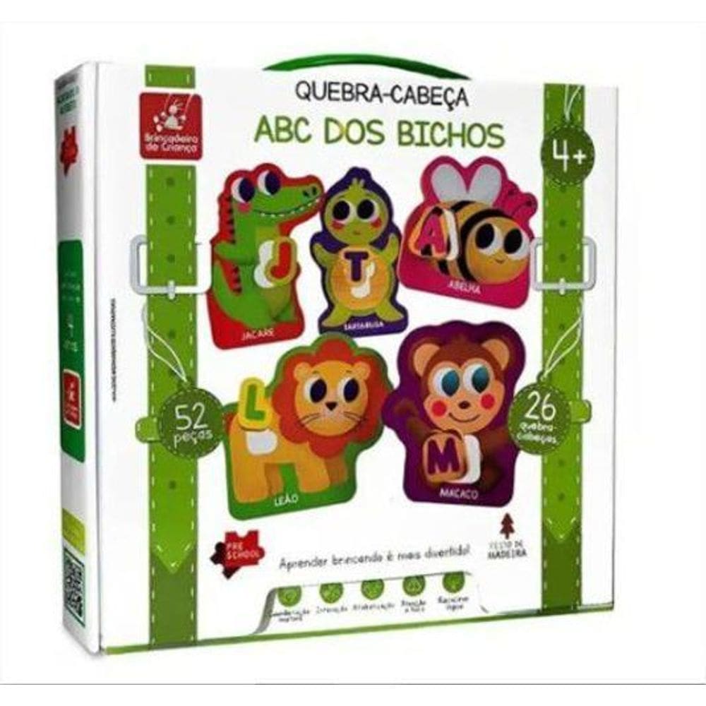 Quebra Cabeça Madeira Abc Dos Bichos 52 Pcs