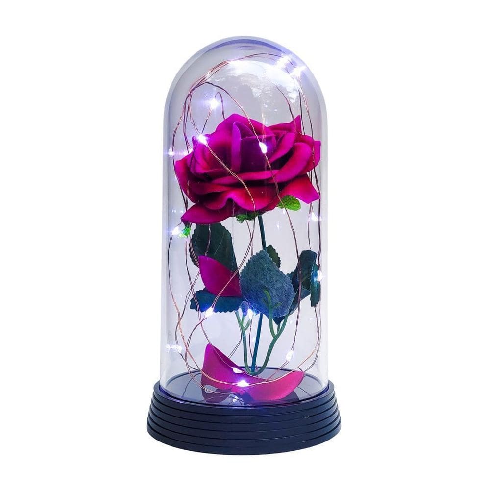 Luminária a rosa encantada pink 20 cm base preta frio