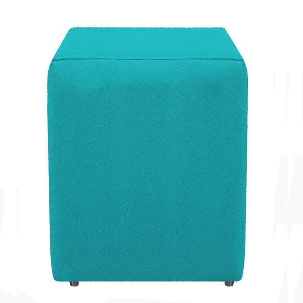 Puff banquinho cubo quadrado decorativo suede azul turquesa