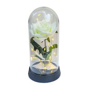 Luminária a rosa encantada branca 20 cm base preto quente