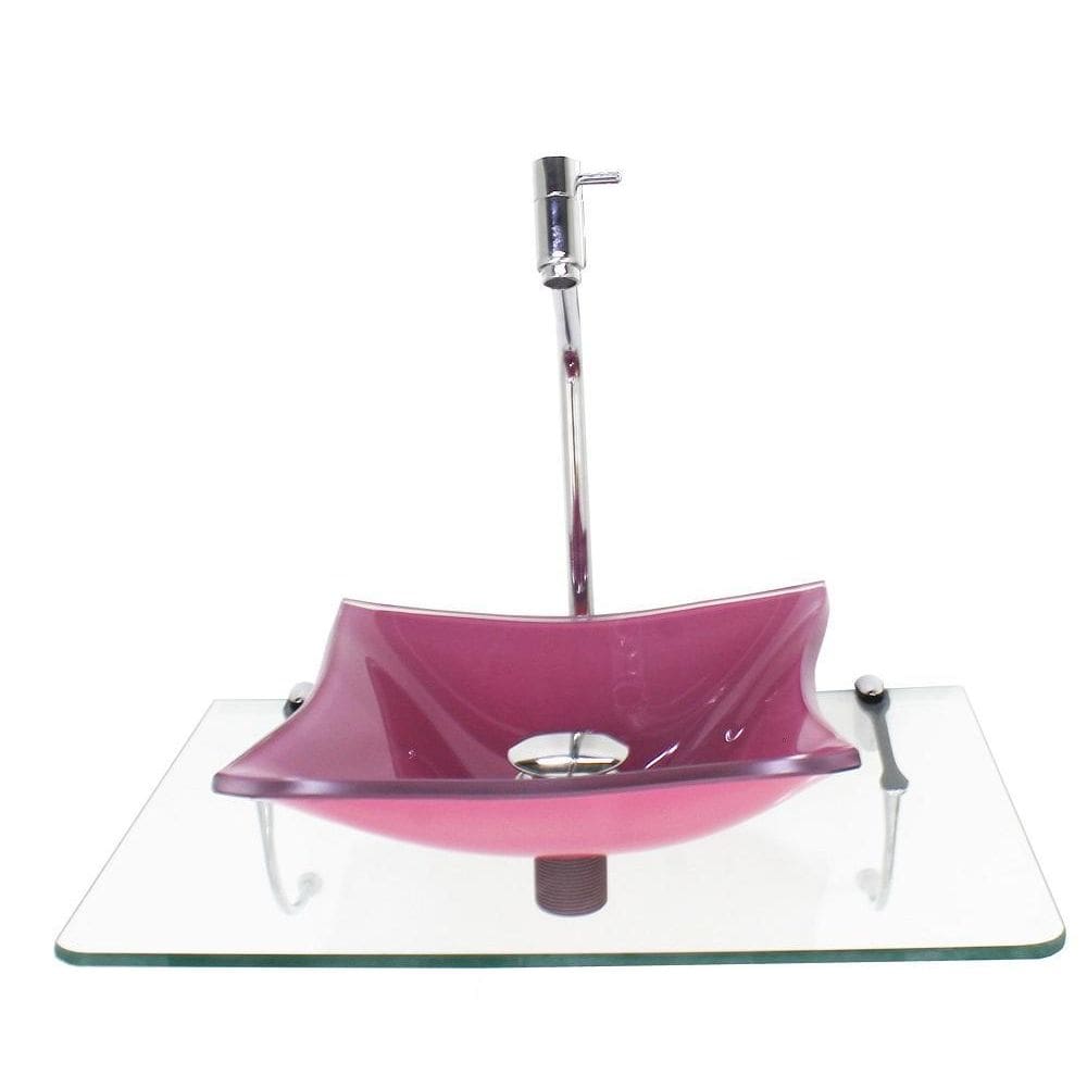 Kit cuba de vidro quadrada 10mm rosa com tampo 50cm incolor