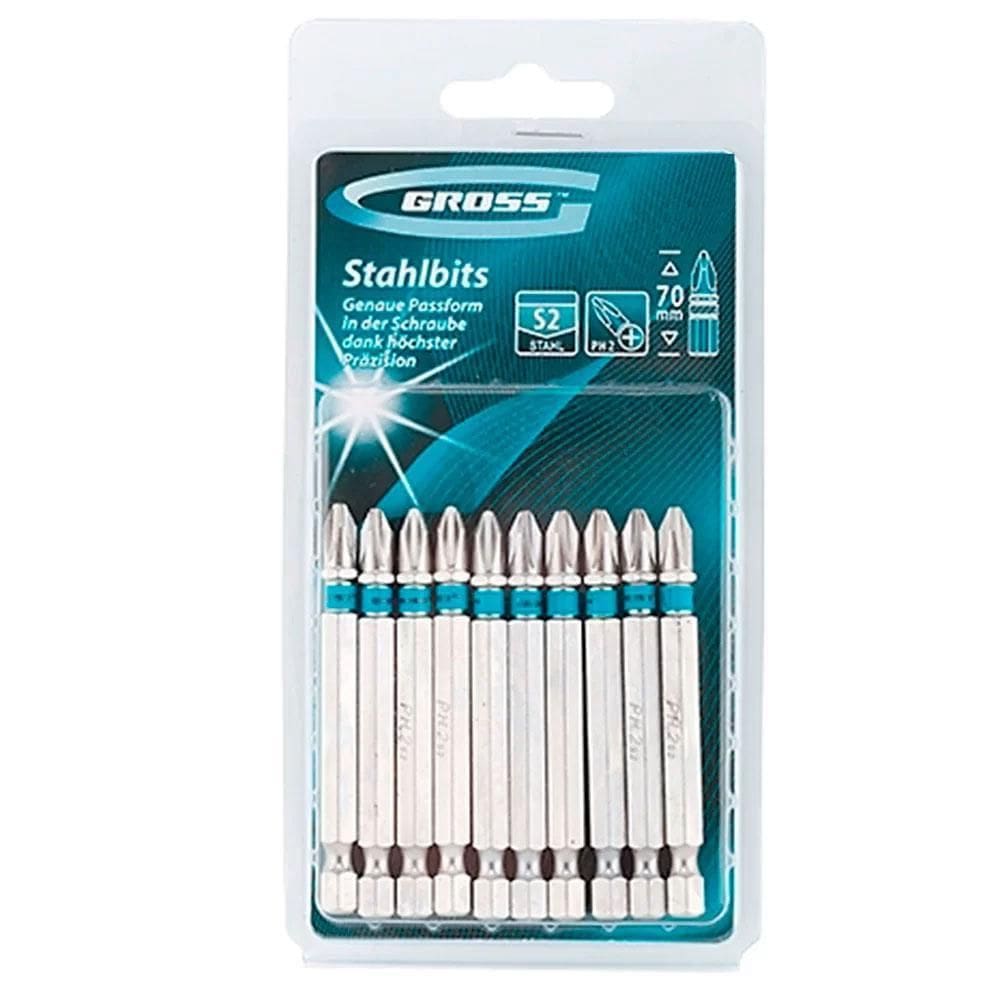 Kit 10 ponteiras bits phillips ph2 70mm profissional gross