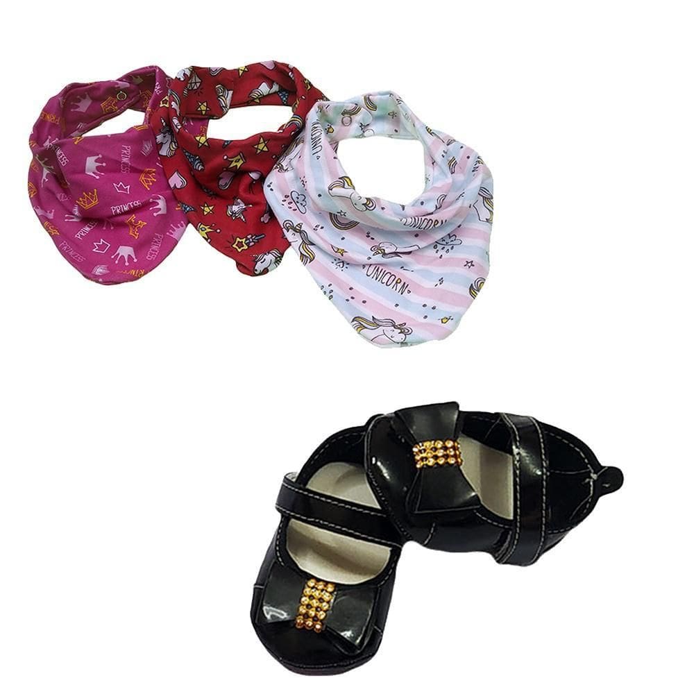 Kit 4 peças acessórios bebê recém nascido bandana sapatinho