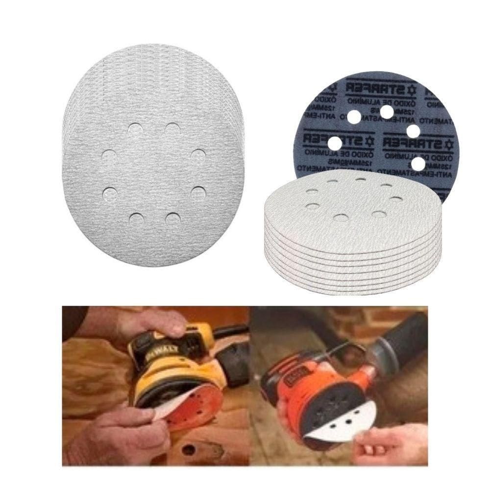 Disco de lixa tiras aderentes branco 150mm grão 320 starfer 10