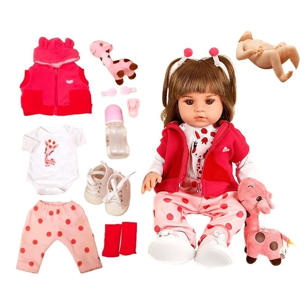 Boneca bebê reborn girafinha menina 48cm - 100% silicone