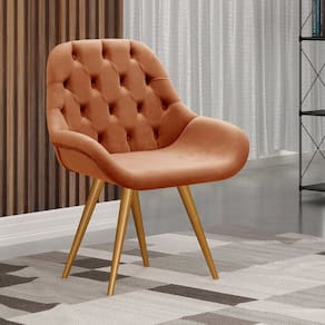 Poltrona Botonê Pé Palito Cadeira Decorativa Sala, Escritório, Recepção Lua Terracota