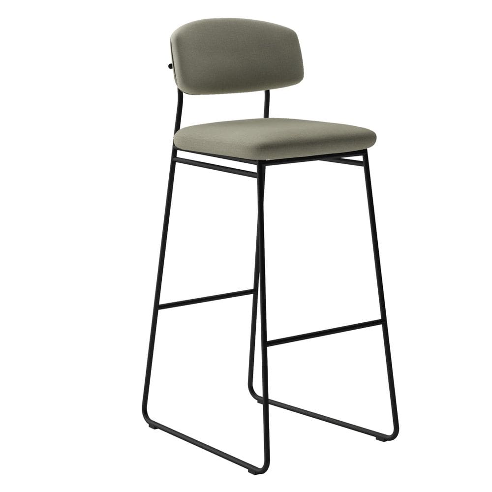 Banqueta Alta para Bancada Sala de Jantar Encosto e Assentos Estofados Linha Jaraguá Preto Fosco/Duna Fendi