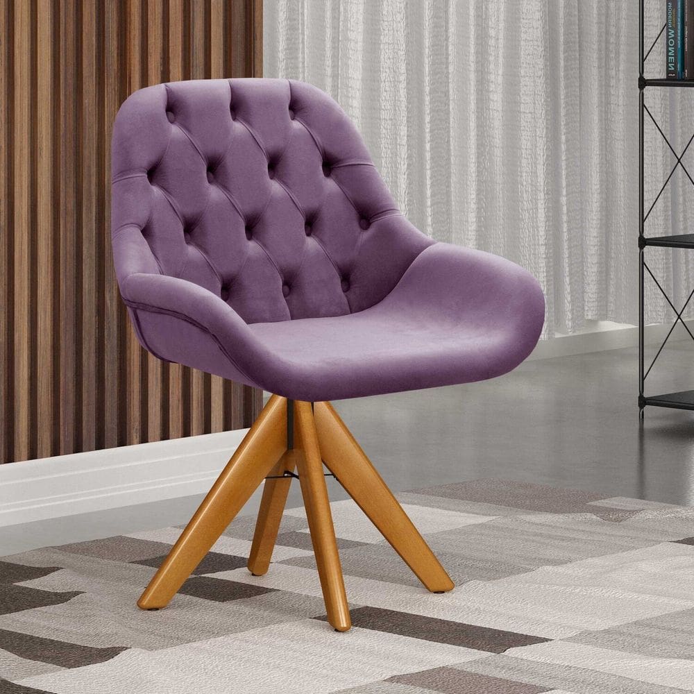 Poltrona Giratória de Madeira Cadeira Decorativa Sala, Escritório, Recepção Lua Roxo