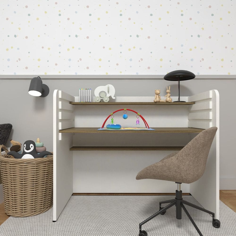 Escrivaninha / Mesa Infantil com Regulagem de Altura Branco/Carvalho Mel
