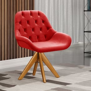 Poltrona Giratória de Madeira Cadeira Decorativa Sala, Escritório, Recepção Lua Vermelho