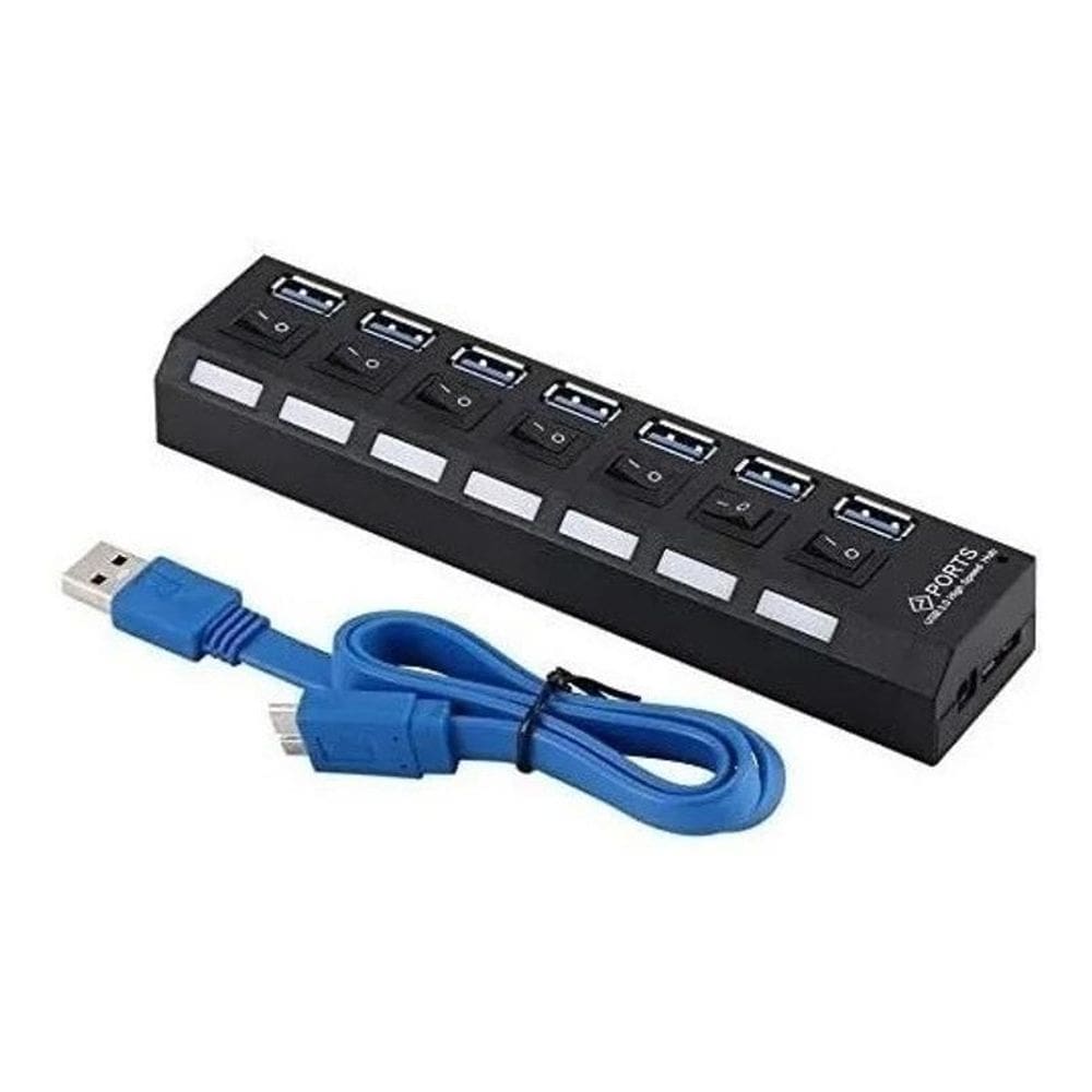 Hub usb 3.0 7 portas 5gbps switch e led indicador botão