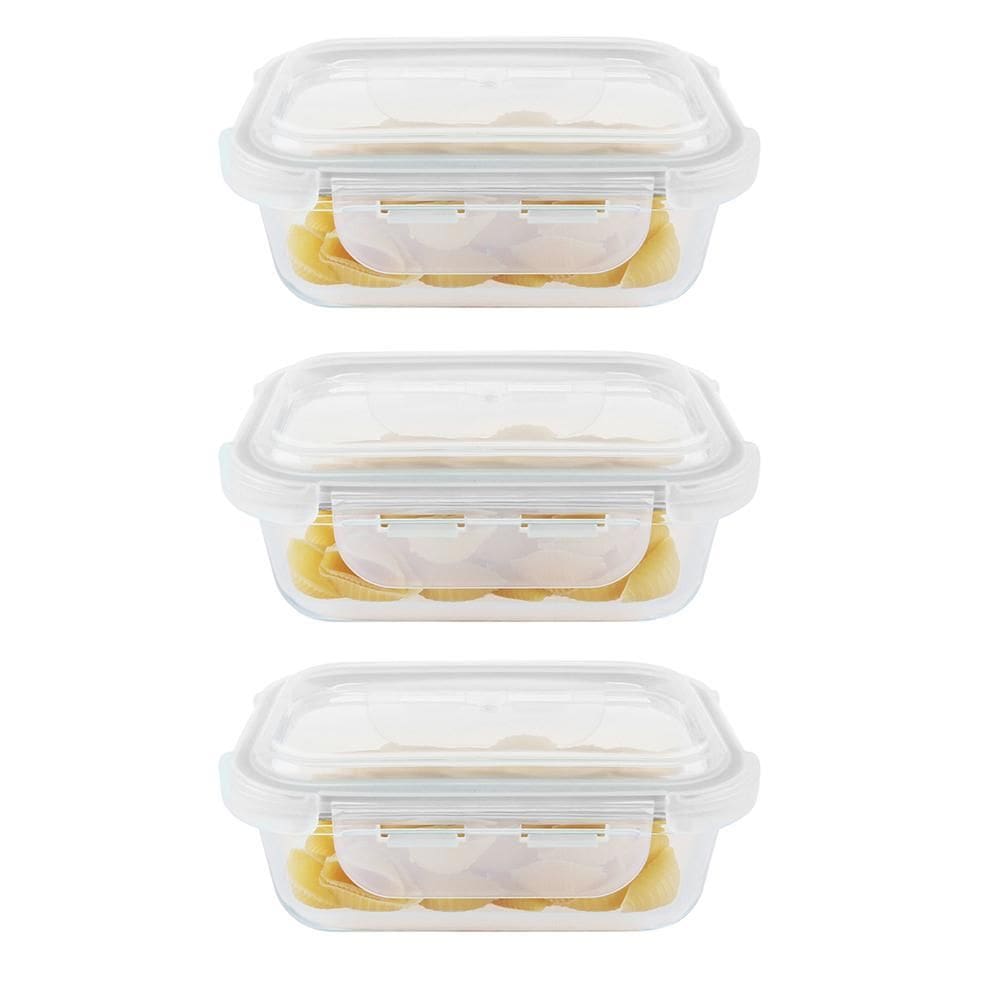 Kit 3 potes hermético vidro marmita micro-ondas 1040ml