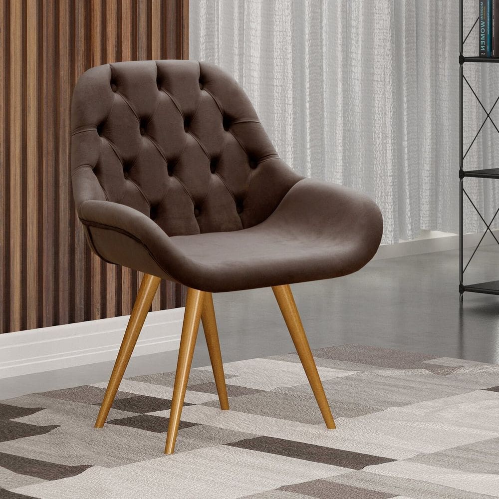 Poltrona Botonê Pé Palito Cadeira Decorativa Sala, Escritório, Recepção Lua Marrom