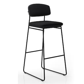 Banqueta Alta para Bancada Sala de Jantar Encosto e Assentos Estofados Linha Jaraguá Preto Fosco/Duna Preto