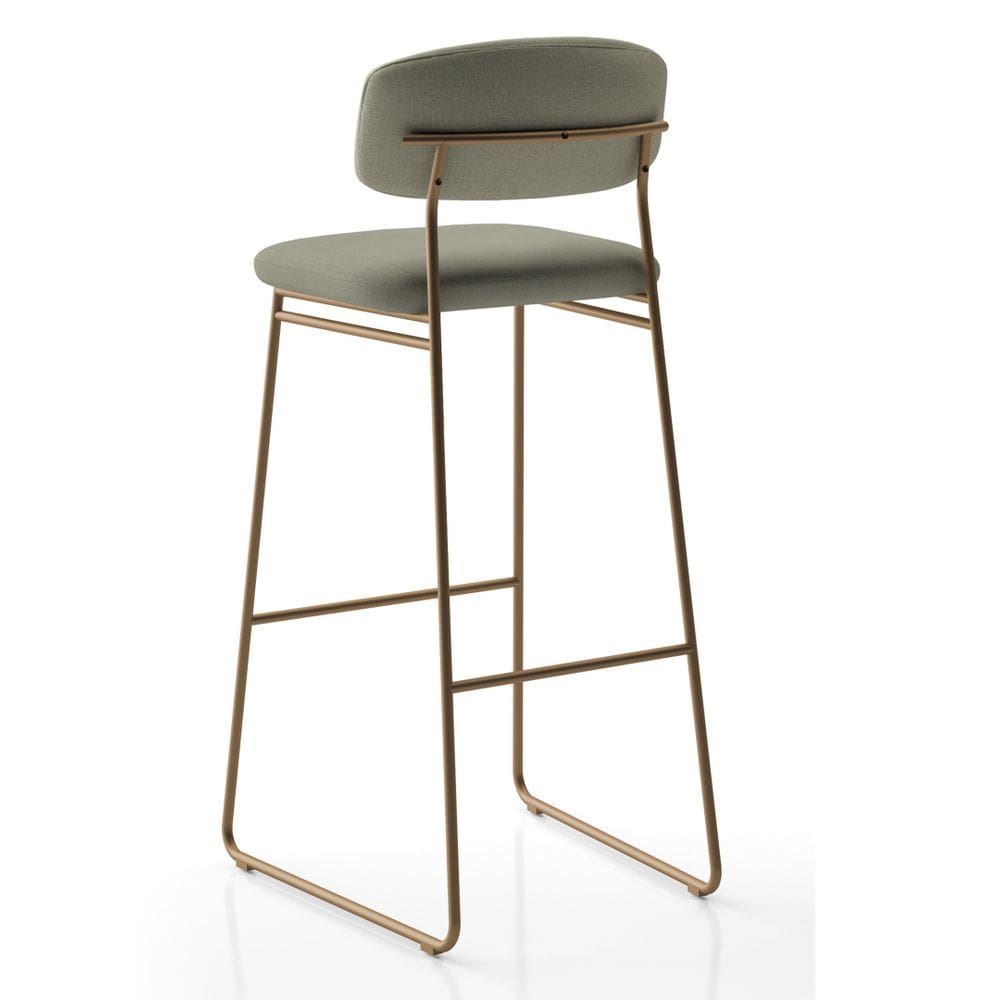 Banqueta Alta para Bancada Sala de Jantar Encosto e Assentos Estofados Linha Jaraguá Dourado/Duna Fendi