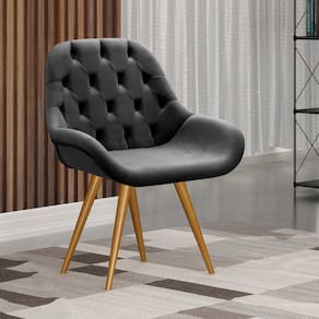 Poltrona Botonê Pé Palito Cadeira Decorativa Sala, Escritório, Recepção Lua Preto