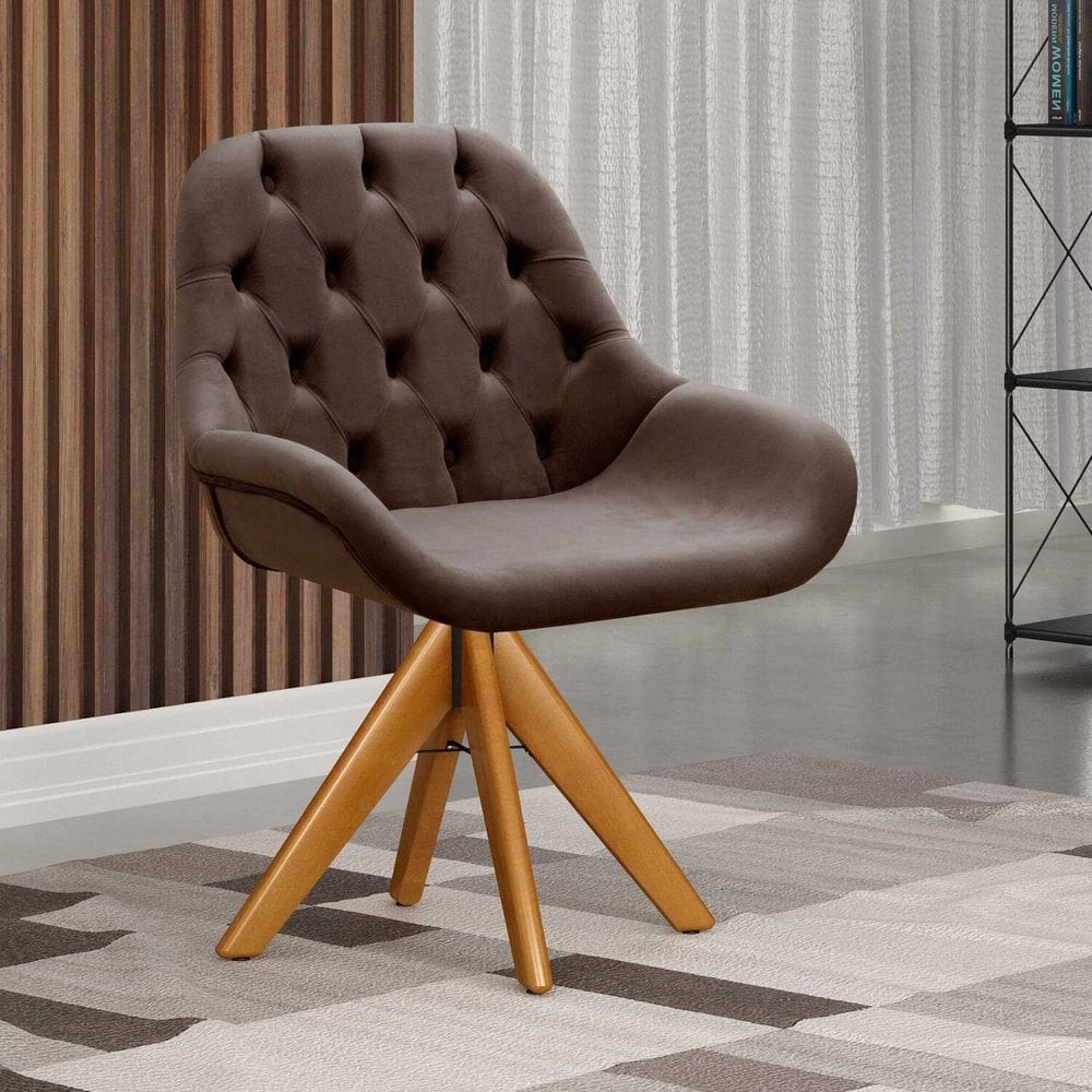 Poltrona Giratória de Madeira Cadeira Decorativa Sala, Escritório, Recepção Lua Marrom