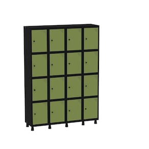 Armário Guarda Volume Locker Roupeiro 16 Portas Aço GRP 504/16 Preto/Verde Miró