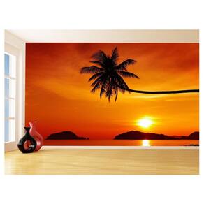 Papel De Parede Praia Mar Coqueiro Por Do Sol 3,5M Npr267