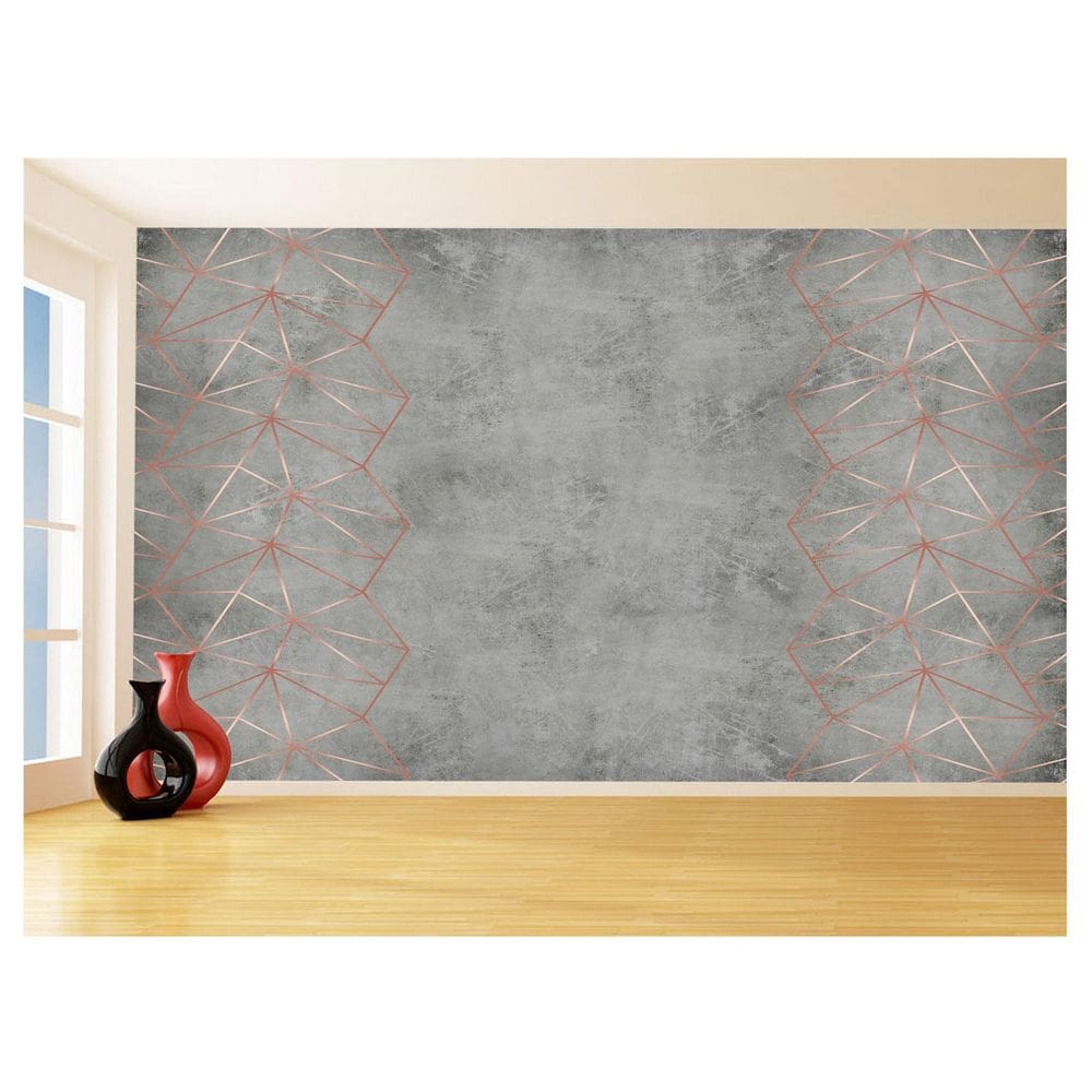 Papel De Parede 3D Concreto Linhas Dourado Rose 3,5M Kkt177
