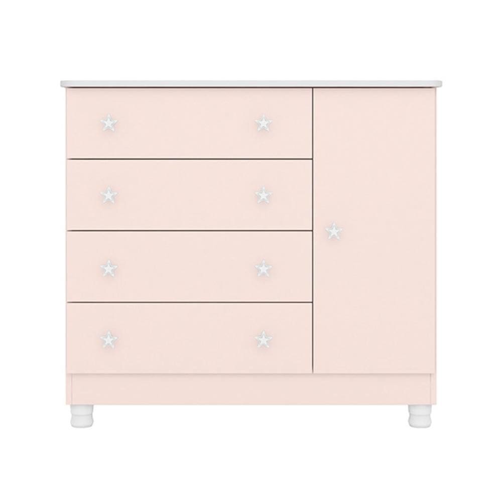 Cômoda Infantil 1 Porta e 4 Gavetas Doce Sonho com Pés - Qmovi
