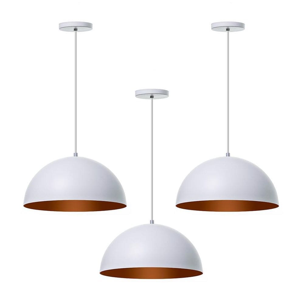 Kit 3 Lustres Pendentes Meia Lua Branco 40 Cm