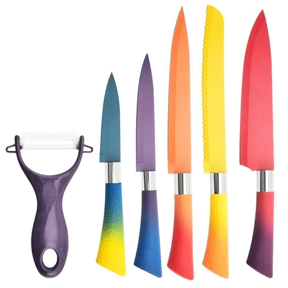 Conjunto De 6 Faca Colorido Degrade Cozinha Chefe Inox