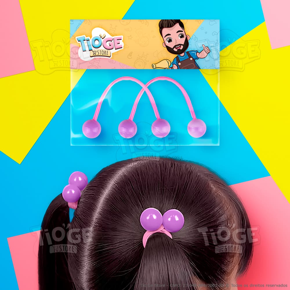 Elásticos de Cabelo Bolinha Candy Prende Fácil Infantil (Xuxinha/Rabicó) Rabo de Cavalo Lilás Rosa 2 unid (1 par)